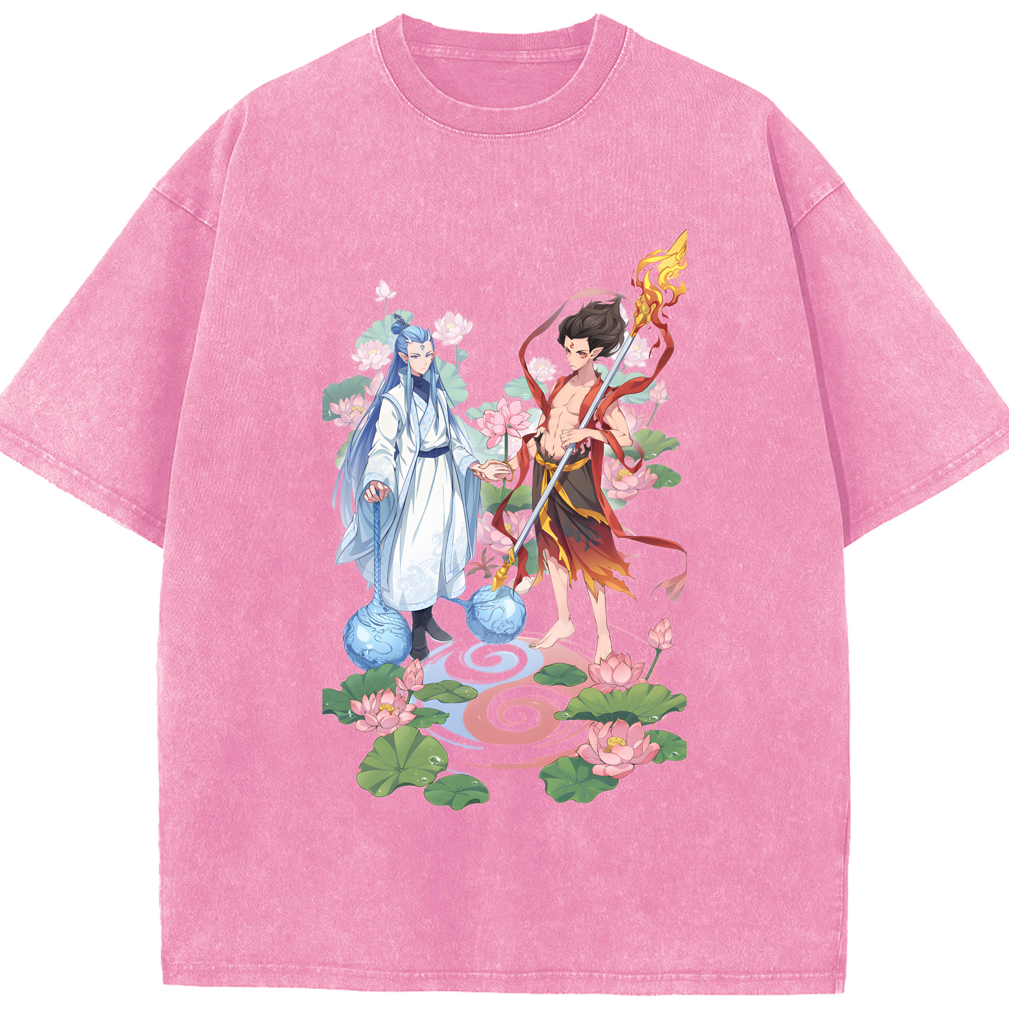 （画像用） Ne Zha 2 ナタ 魔童の大暴れ 綿100% ヴィンテージ風 半袖Tシャツ（フロントプリント）